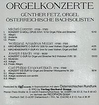 Orgelkonzerte Österreichische Bachsolisten [CD], 1