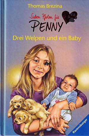 Drei Welpen und ein Baby